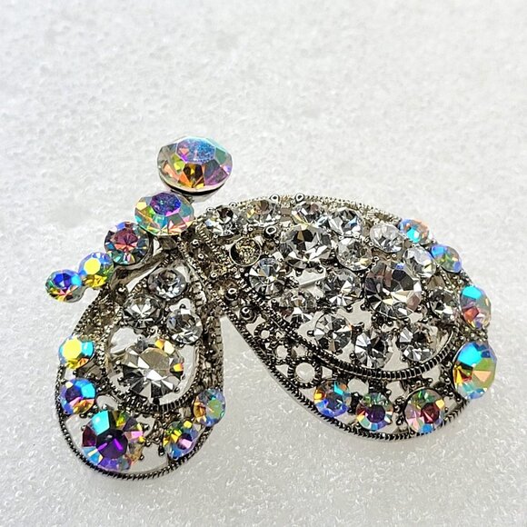 Silver Butterfly Brooch Pin with aurora borealis fashion crystals - Picture 12 of 15